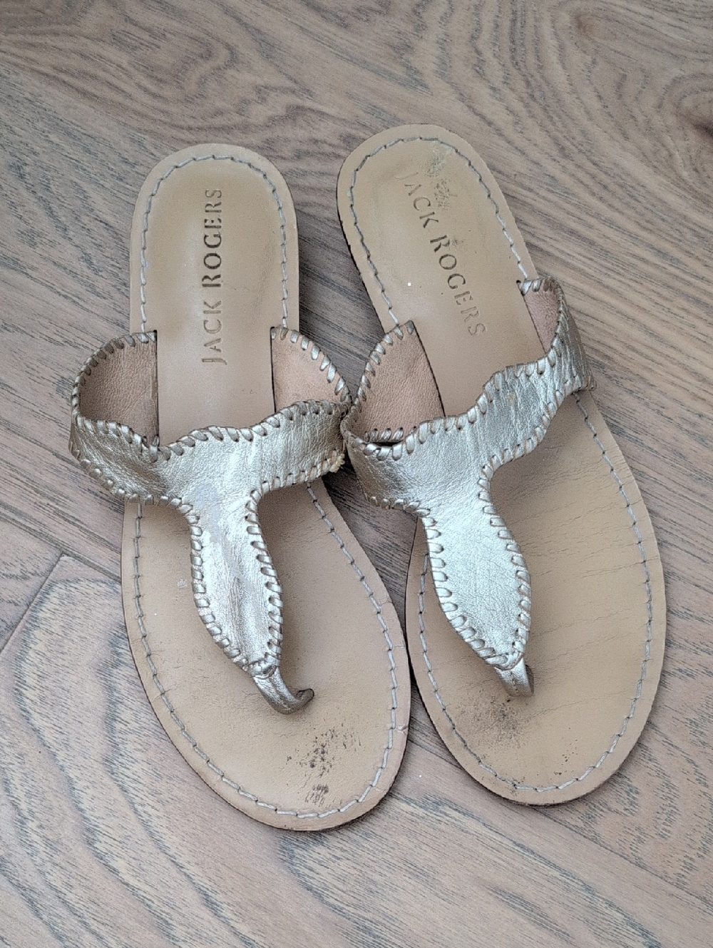 Jack Rogers Metallic Gold Leather Thong Sandals Size 9
